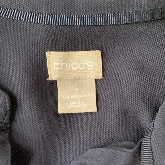 Chico's navy blue button up blouse long sleeves faux pockets 100% rayon 12/14 - Picture 3 of 7